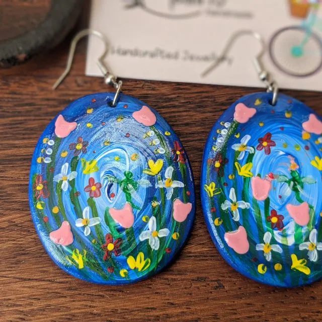 Dragonfly earrings, hand painted nature inspired statement earrings