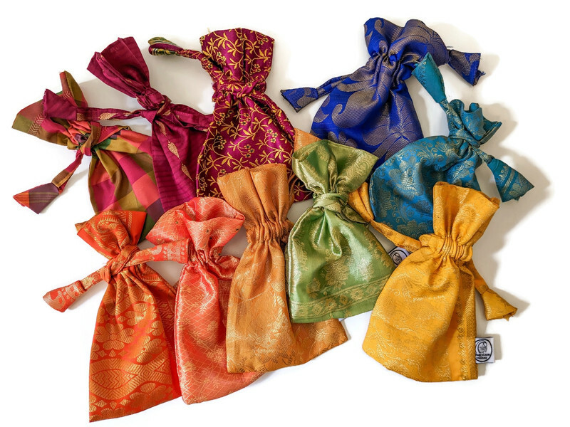 Colourful sari gift bags, upcycled and ethically handmade in India