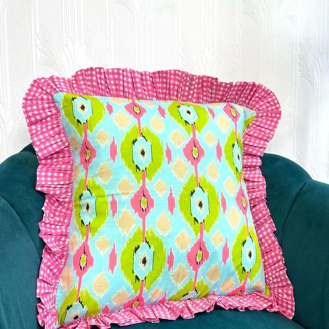 Cotton Frill Cushion Cover Home Interiors Decor Summer Quirky Turquoise Pink Green Colours