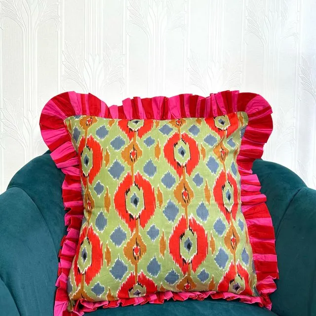 Cotton Frill Cushion Cover Home Interiors Decor Summer Quirky Red Green Colours