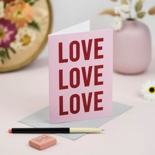 'Love Love Love' Card with Biodegradable Glitter