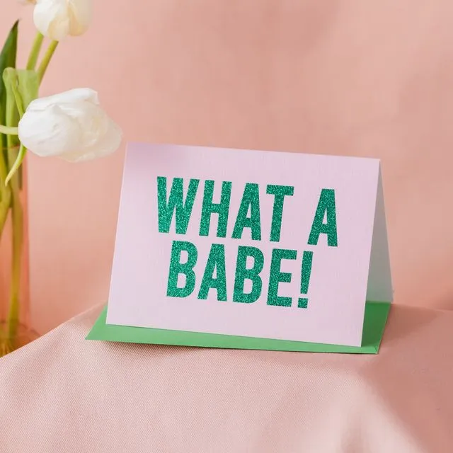 'What a Babe!' card with biodegradable glitter
