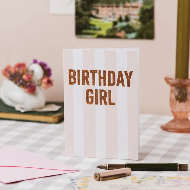 'Birthday Girl Stripe Card with Biodegradable Glitter