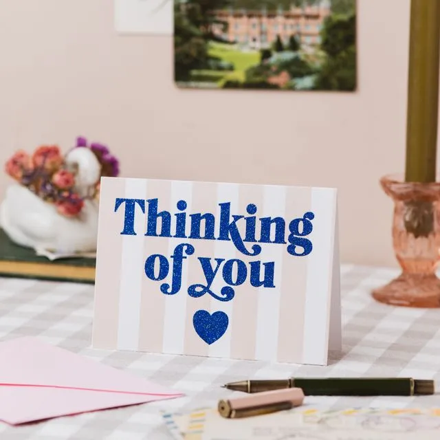 'Thinking of You' Stripe Card with Biodegradable Glitter