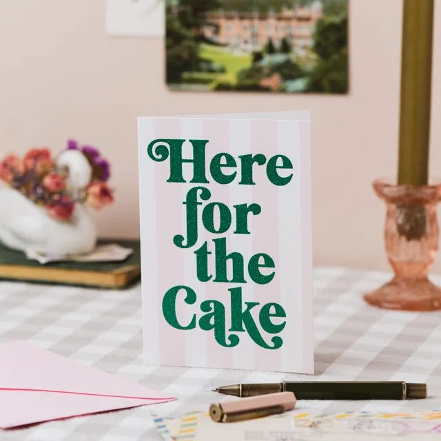 'Here for the Cake' Stripe Card with Biodegradable Glitter