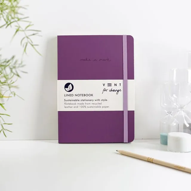 Notebook A5 Recycled Leather Lined Paper - Deep Purple