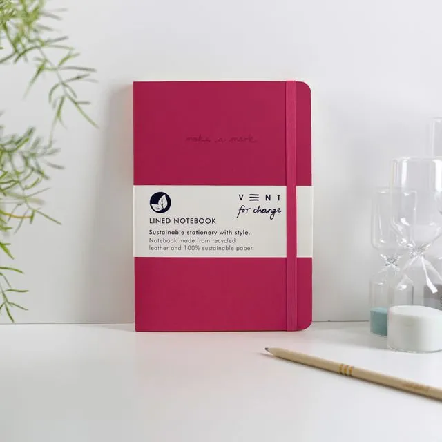 Notebook A5 Recycled Leather Lined Paper - Pink