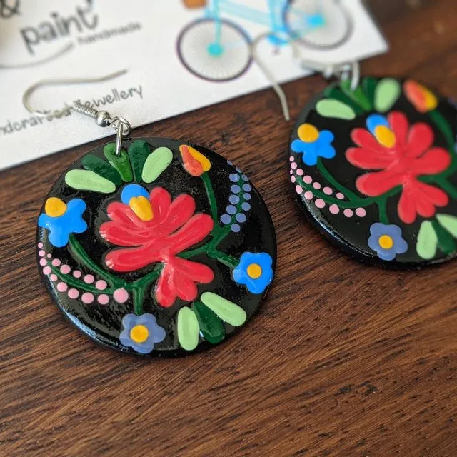 Hungarian folk art colourful drop earrings