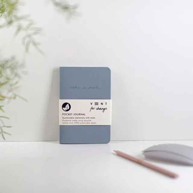 Notebook A6 Recycled Leather & Paper Journal Dusty Blue
