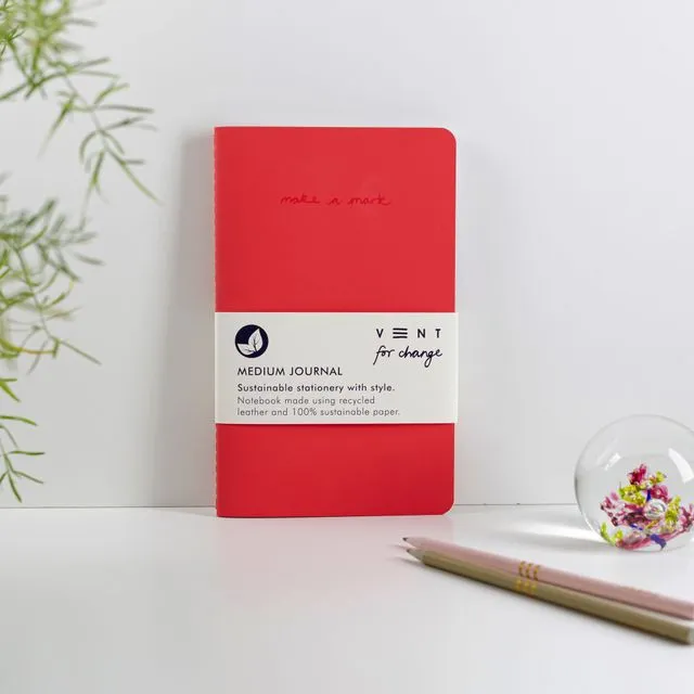 Notebook Recycled Leather Medium Journal - Red