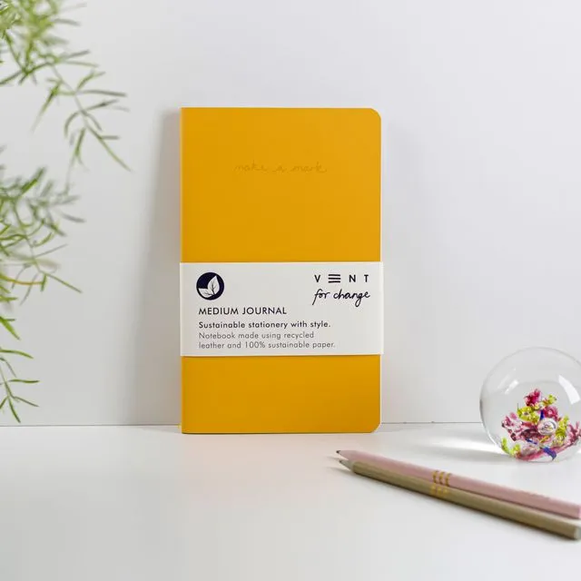Notebook Recycled Leather Medium Journal - Yellow
