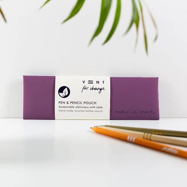 Pen / Pencil Pouch Recycled Leather -Purple