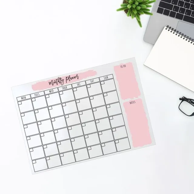 Pink Splash Resuseable A3 Acrylic Monthly Planner/Organiser