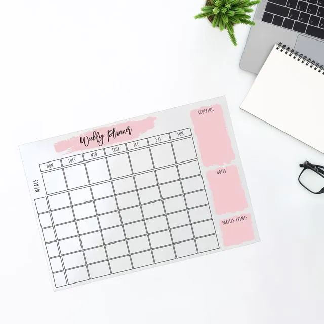 Pink Splash A3 Resuseable Acrylic Weekly Planner/Organiser