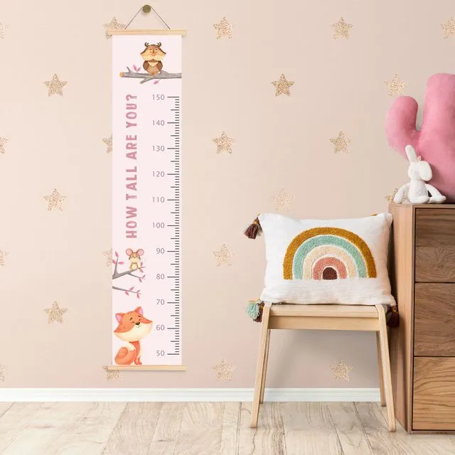 Wildlife - Pink Height Chart Nursery Decor