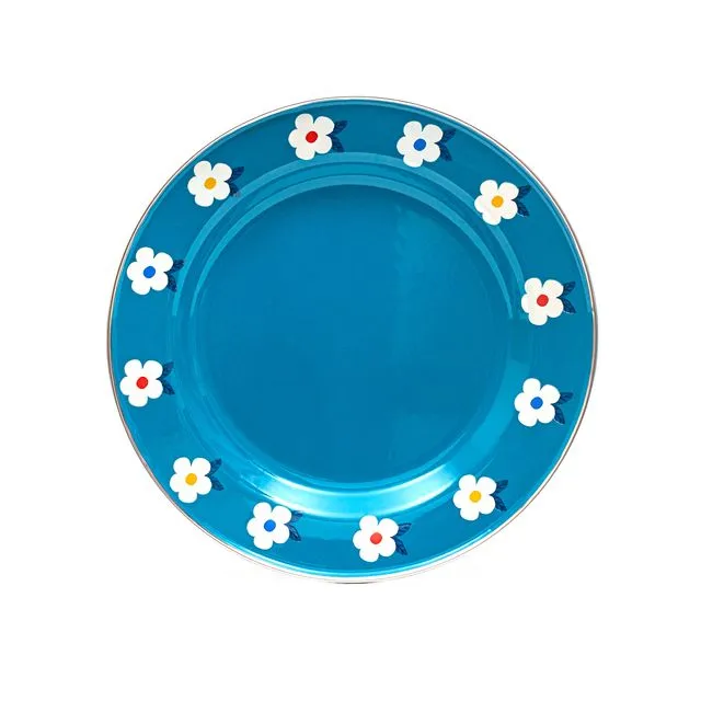 Blue Teal Enamel Plate - Stylish Retro Durable Colourful