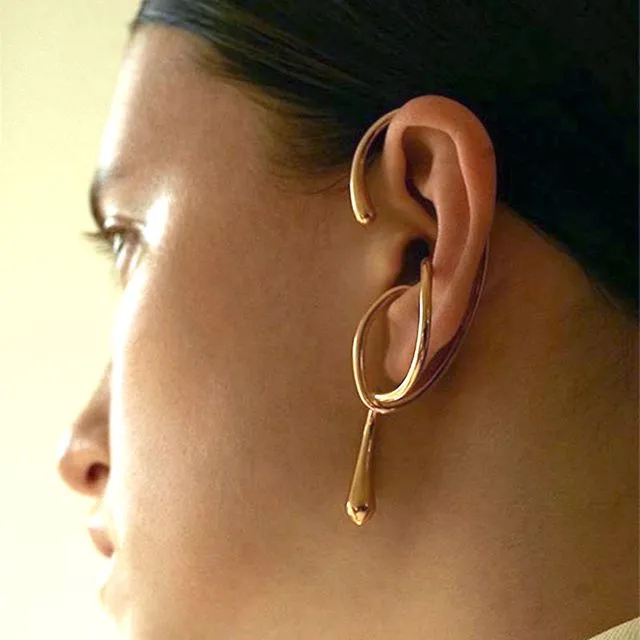 Wrap around earring - Large ear cuff - One piece - gold left