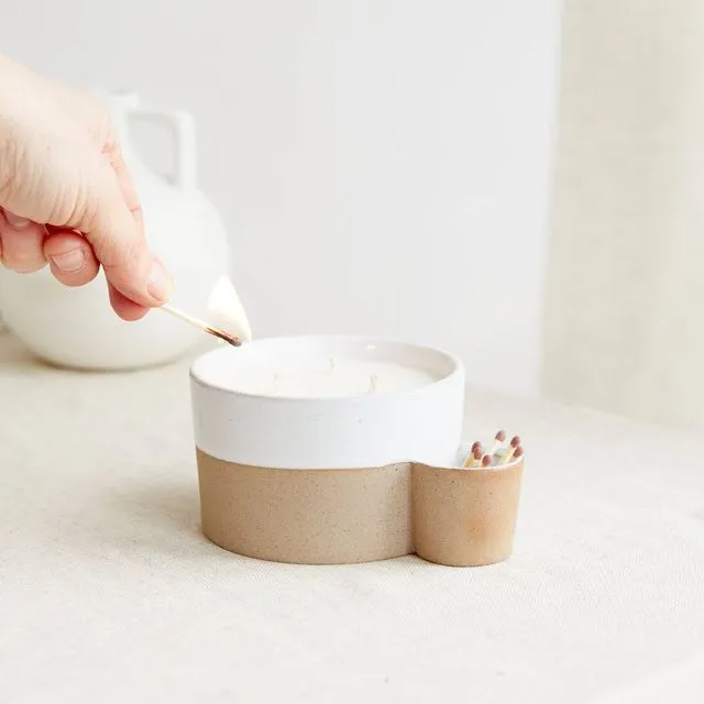 Scandi: Two Toned Ceramic Candle with Match Holder - Pink Fi