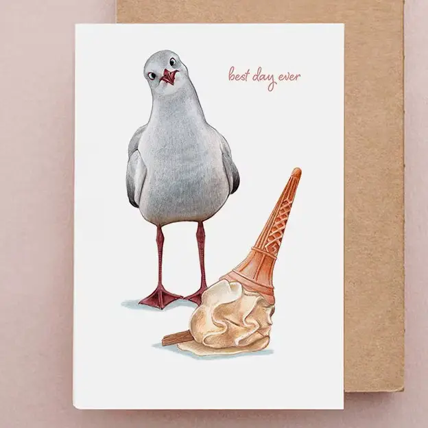 Best Day Ever Funny Seagull Card | Ice Cream Card | Beach