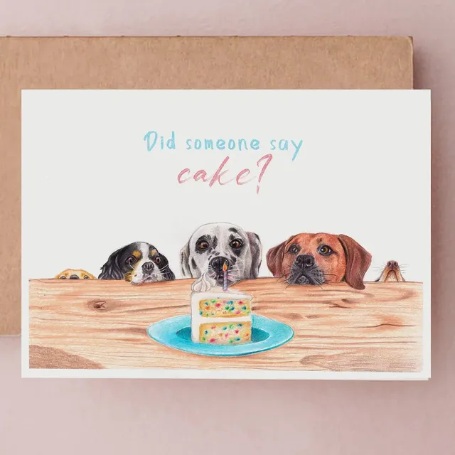 Birthday Cake & Dogs Card | Dalmatian, Spaniel & Mix Breeds