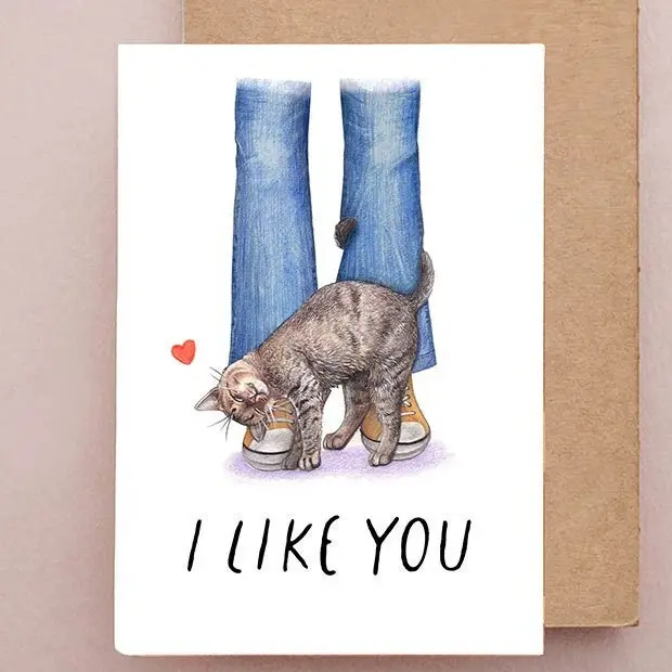 I Like You Valentines Card |  Romantic Cat Anniversary