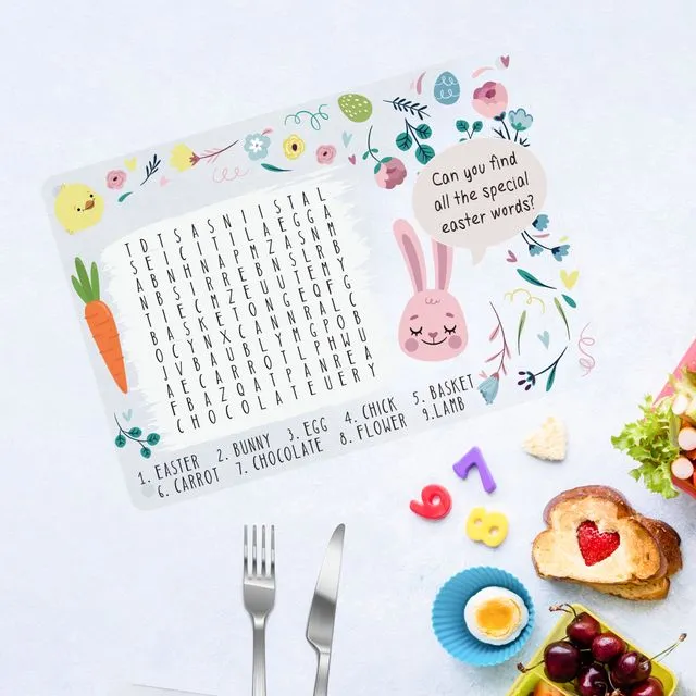 Wipeable Bunny &amp; Chick Wordsearch Easter Place Mat