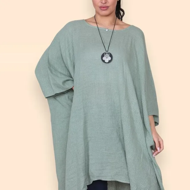 90642 - Khaki Green Weave Overall Kaftan Dress