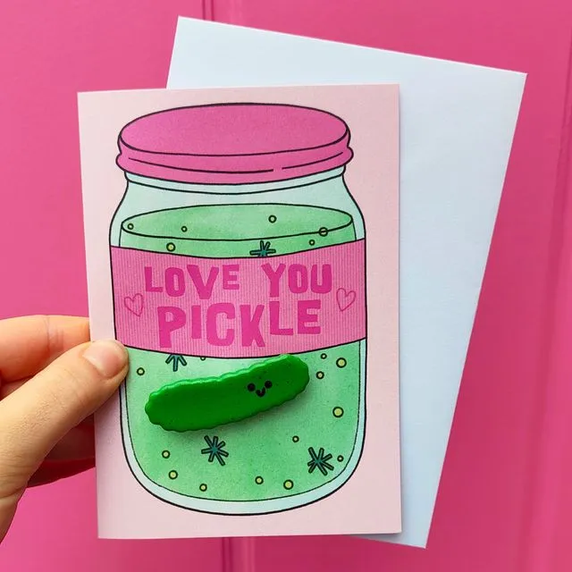 Love You Pickle Handmade Pin Badge Valentines Card