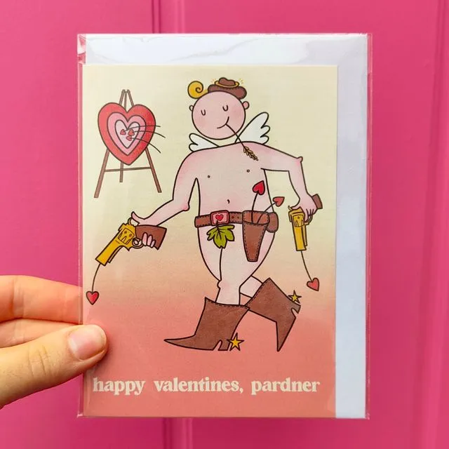 Happy Valentines, Pardner - Cowboy Cupid Greeting Card