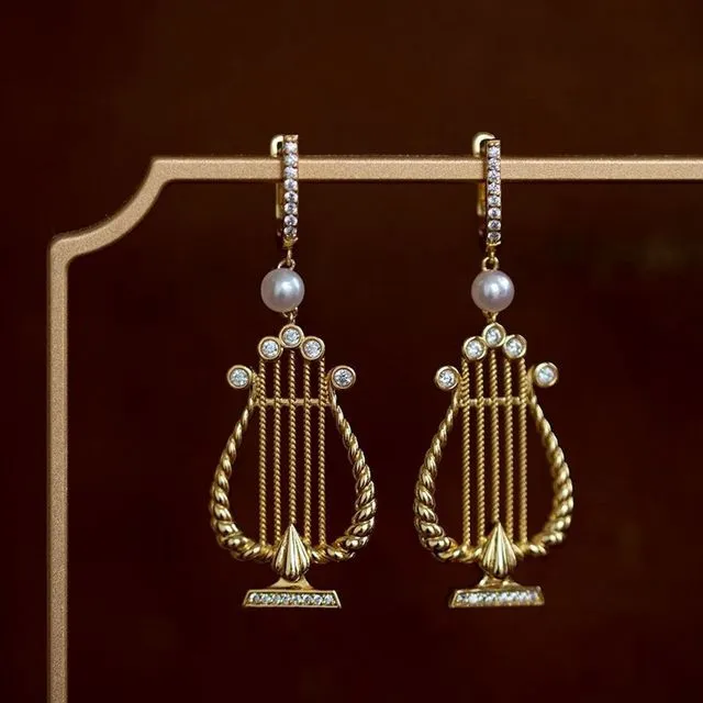 Vintage Elegance Greek Harp-Inspired Drop Earrings