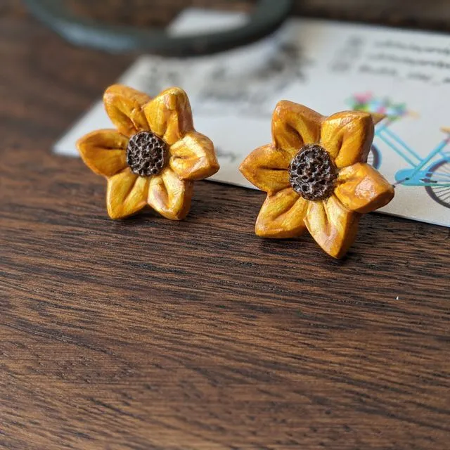 Sunflower clay stud earrings