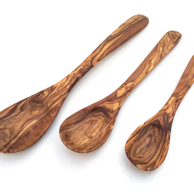 Hamburg Cooking Spoon with Wide Curved Handle made of Olive Wood