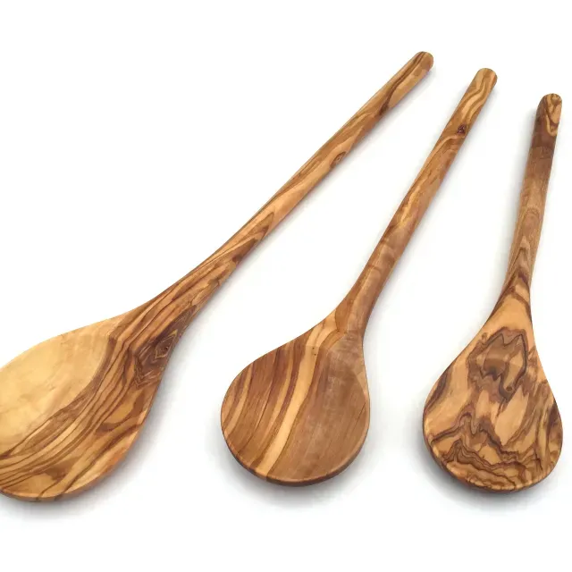 Wooden spoon with round handle made of olive wood