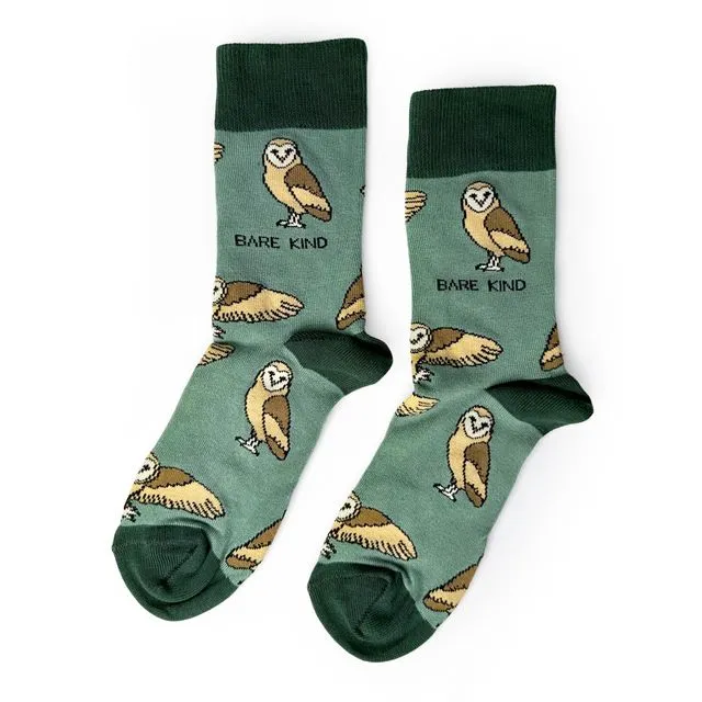 Barn Owl Socks | Bamboo Socks | Green Socks | Farm Socks