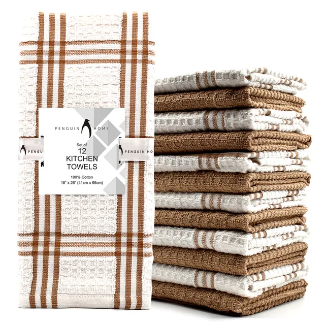 Penguin Home 100% Cotton Kitchen Tea Towels and Bar Towels - Pack of 12