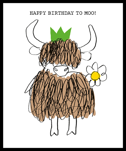 Greeting Card Birthday - Doodle Highland Moo Cow NBW35