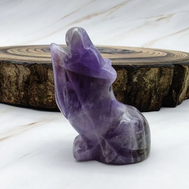 Dream Amethyst Crystal Wolf Carved Crystal Animal Quartz Crystal Stone Carved Home Decoration Crystal Gift