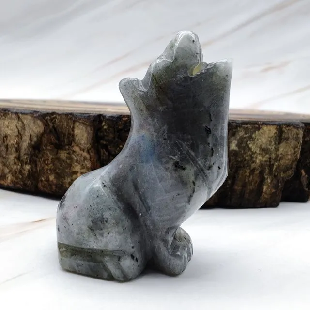 Labradorite Crystal Wolf Carved Crystal Animal Quartz Crystal Stone Carved Home Decoration Crystal Gift