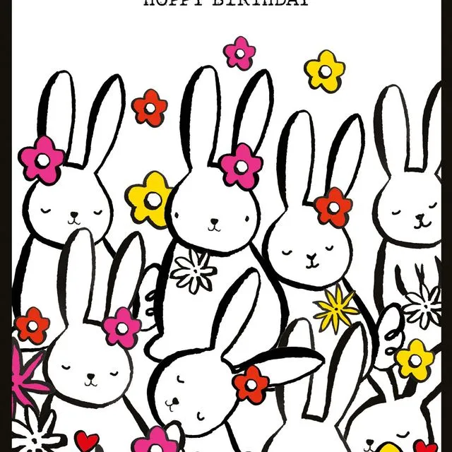 Greeting Card Birthday - Doodle Hopping Bunnies - NBW55