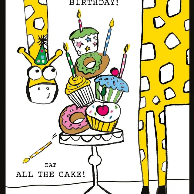Greeting Card Birthday - Doodle Giraffe Cakes -NBW68