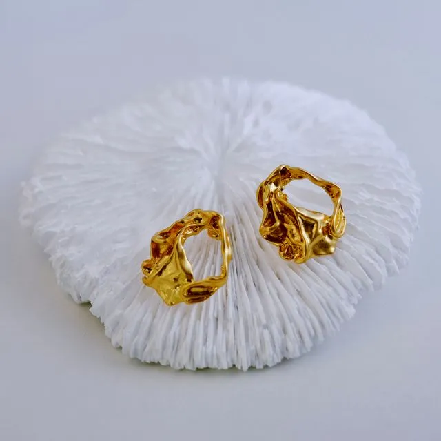 18K Gold Liquid Melt Carving Earrings