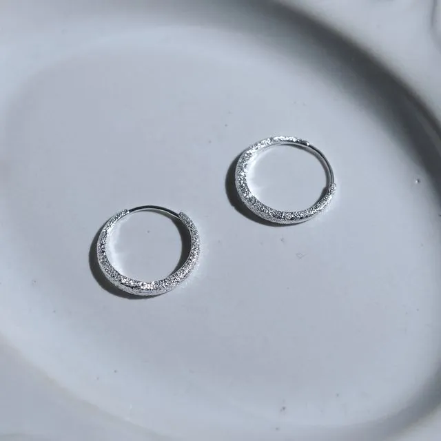 Frosted Sparkling S925 Sterling Silver Hoop Earrings