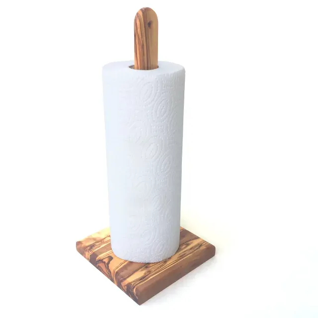 Square kitchen roll holder made of olive wood