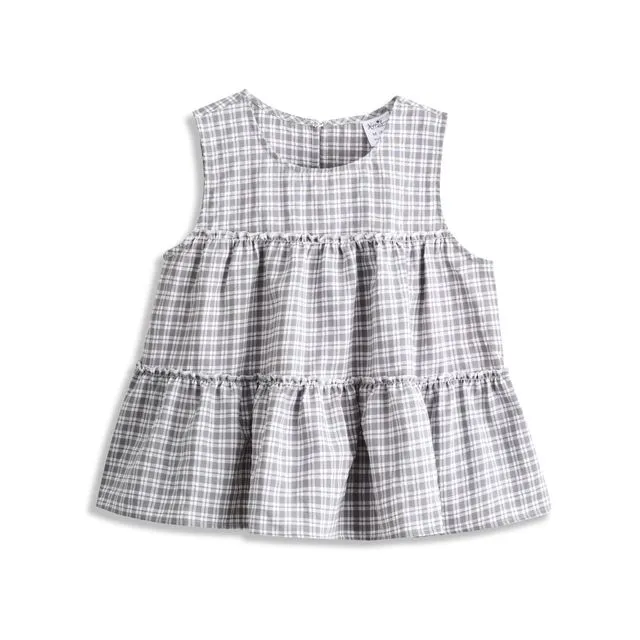 KIDS Gray & White Plaid Tiered Sleeveless Top Multi-sizes pack