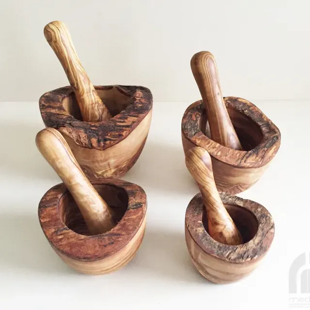 Mortar and pestle rustic made of olive wood