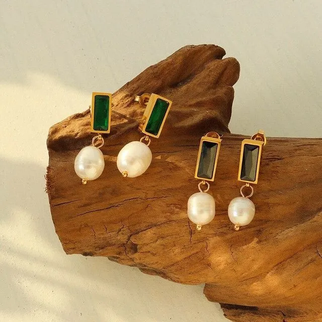 Marzia - Pearl Green Crystal Drop Earrings