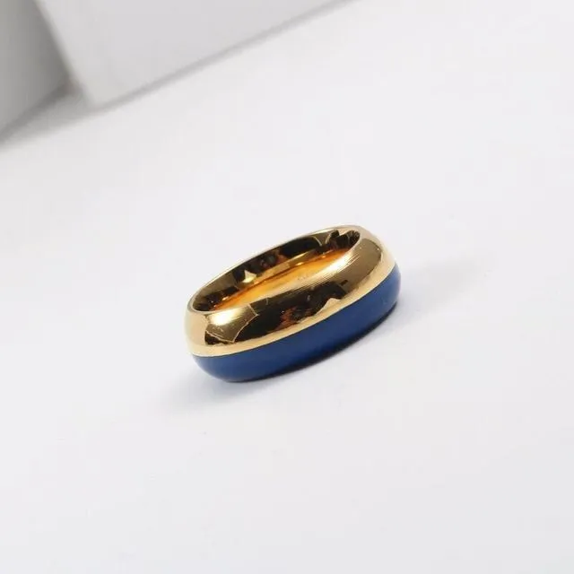 Blue &amp; Turquoise Polished Surface Gold Band Ring