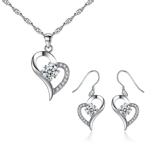 Heart Shaped Pendant Necklace & Earrings Set with Premium Crystals