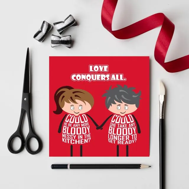 Love conquers all card - Funny love or anniversary card
