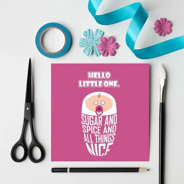Hello little one pink card - Cute new baby girl card